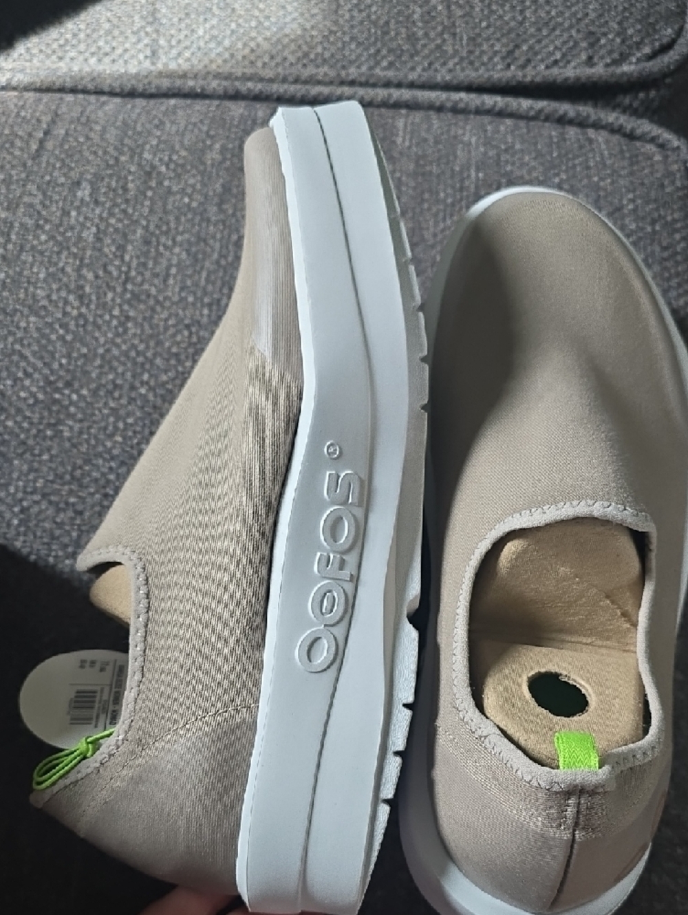 OOFOS Women's Slip-On Sneakers in Beige with White Sole - Picture 3 of 4